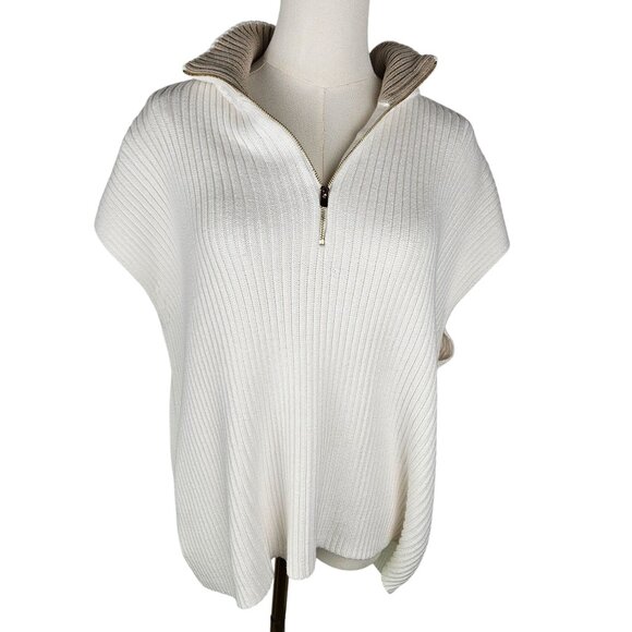 Haven Well Within Organic Cotton Sleeveless Rib Knit Half-Zip Sweater XL White - Picture 3 of 10